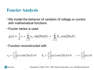 Copyright © 2020, 2011, 2003 Pearson Education, Inc. All Rights Reserved
Fourier Analysis
• We model the behavior of variation of voltage or current
with mathematical functions
• Fourier series is used
• Function reconstructed with
 