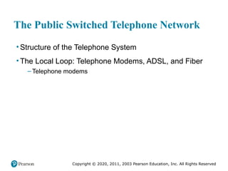 Copyright © 2020, 2011, 2003 Pearson Education, Inc. All Rights Reserved
The Public Switched Telephone Network
• Structure of the Telephone System
• The Local Loop: Telephone Modems, ADSL, and Fiber
– Telephone modems
 