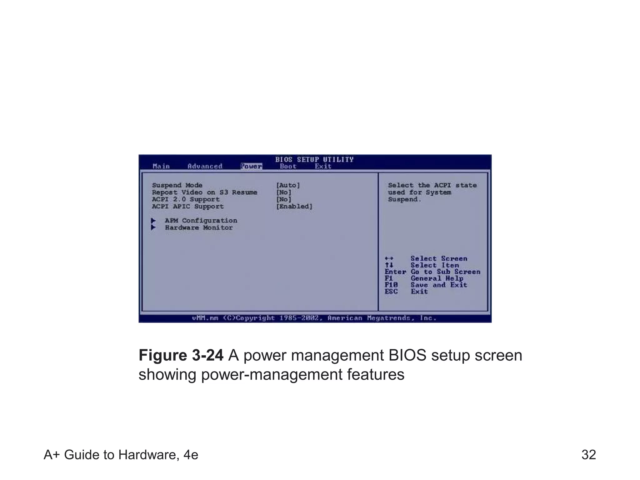 Figure 3-24 A power management BIOS setup screen
              showing power-management features



A+ Guide to Hardware, 4e                                         32
 