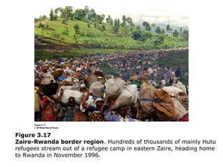 Figure 3.17
Zaire-Rwanda border region. Hundreds of thousands of mainly Hutu
refugees stream out of a refugee camp in eastern Zaire, heading home
to Rwanda in November 1996.
 