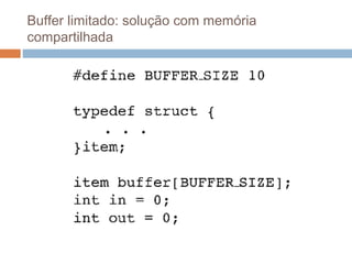 Buffer limitado: solução com memória
compartilhada
 