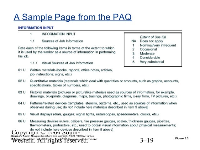 position analysis questionnaire example