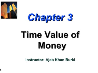 1
Chapter 3Chapter 3
Time Value ofTime Value of
MoneyMoney
Instructor: Ajab Khan Burki
 