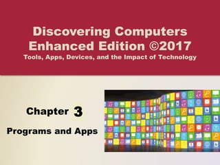 Chapter 4
Programs and Apps
Discovering Computers
Enhanced Edition ©2017
Tools, Apps, Devices, and the Impact of Technology
3
 