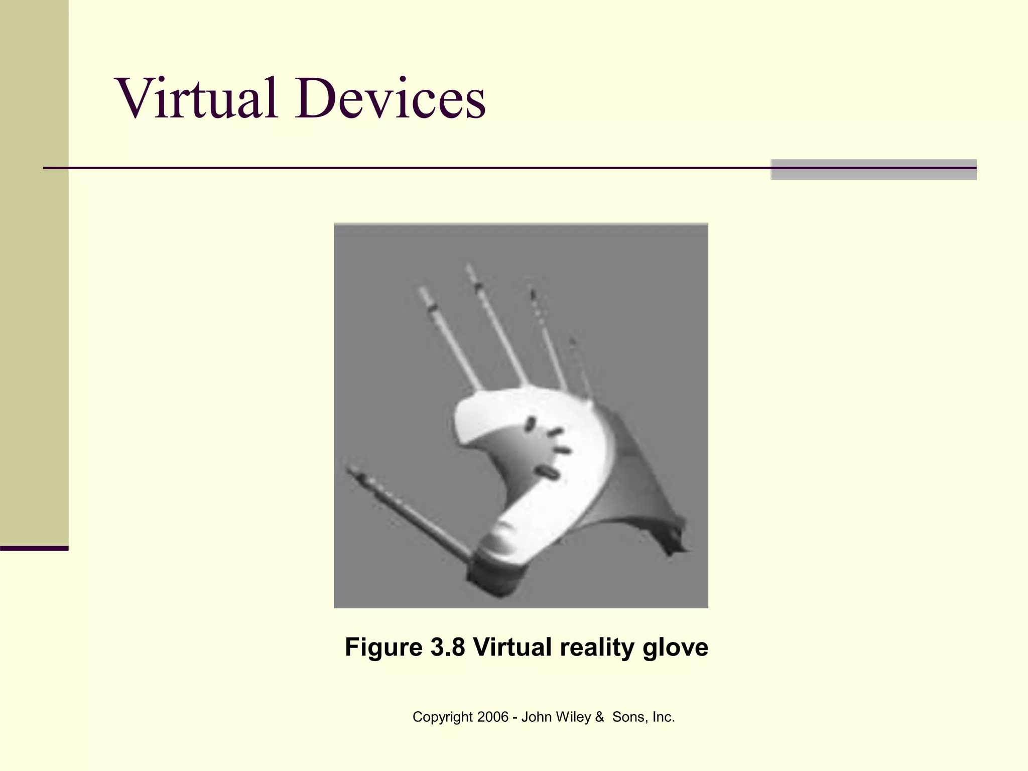 Copyright 2006 - John Wiley & Sons, Inc.
Virtual Devices
Figure 3.8 Virtual reality glove
 