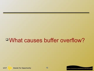 15
 What causes buffer overflow?
 