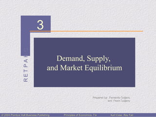 CHAPTERCHAPTER 3
Prepared by: Fernando QuijanoPrepared by: Fernando Quijano
and Yvonn Quijanoand Yvonn Quijano
© 2004 Prentice Hall Business Publishing© 2004 Prentice Hall Business Publishing Principles of Economics, 7/ePrinciples of Economics, 7/e Karl Case, Ray FairKarl Case, Ray Fair
Demand, Supply,
and Market Equilibrium
 