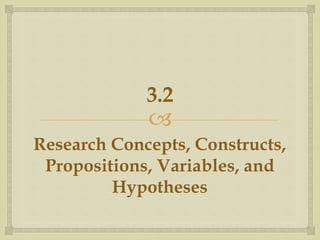 
3.2
Research Concepts, Constructs,
Propositions, Variables, and
Hypotheses
 