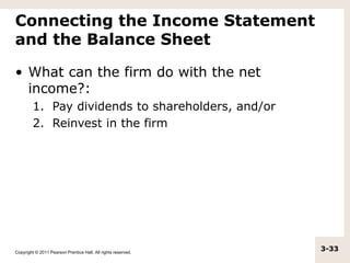 Copyright © 2011 Pearson Prentice Hall. All rights reserved.
3-33
Connecting the Income Statement
and the Balance Sheet
• ...