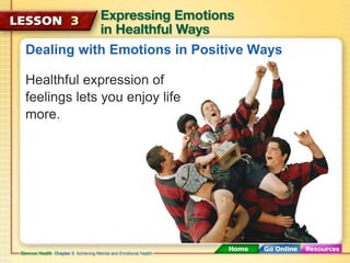 Dealing with Emotions in Positive Ways 
Healthful expression of 
feelings lets you enjoy life 
more. 
 