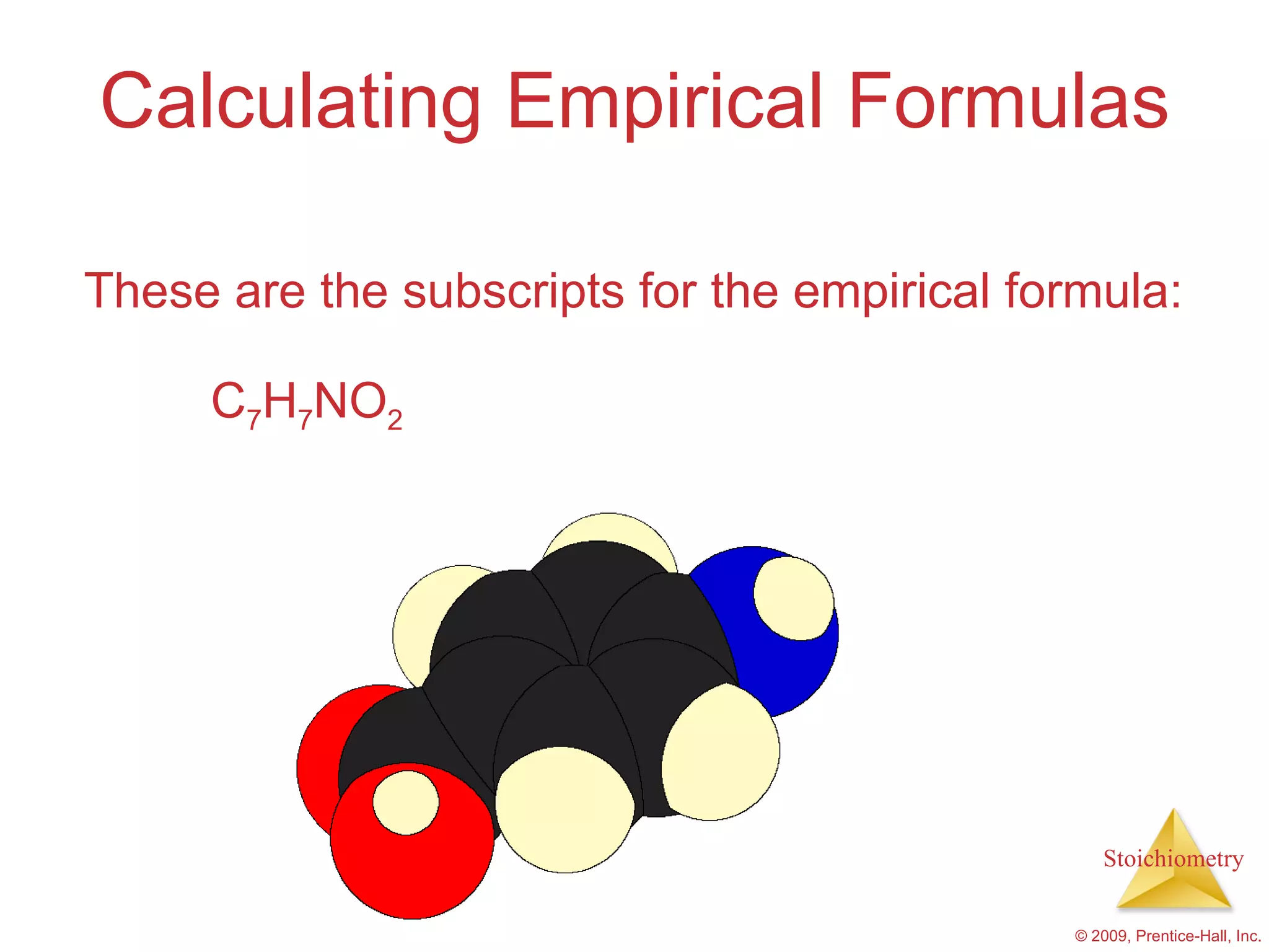 Calculating Empirical Formulas These are the subscripts for the empirical formula: C 7 H 7 NO 2   