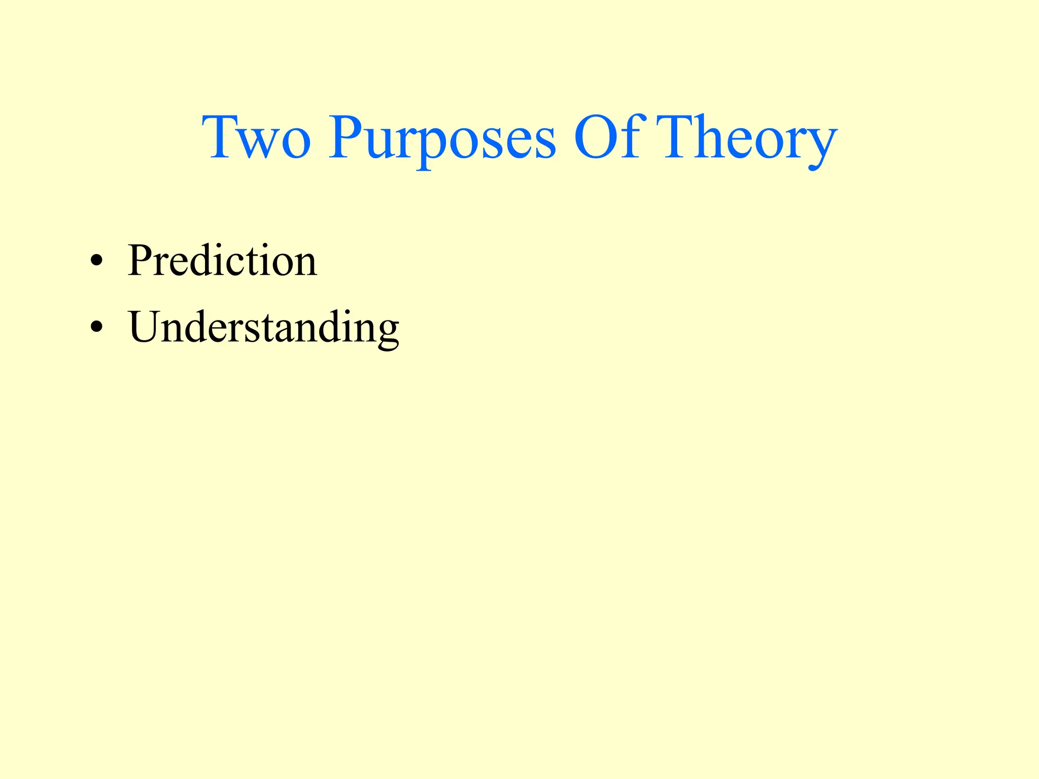 Two Purposes Of Theory
• Prediction
• Understanding
 