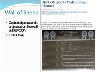 Wall of Sheep Captured passwords projected on the wall at DEFCON Link Ch 4j 