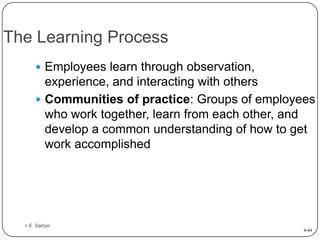 The Learning Process
 Employees learn through observation,

experience, and interacting with others
 Communities of prac...