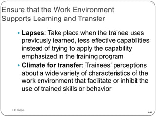 Ensure that the Work Environment
Supports Learning and Transfer
 Lapses: Take place when the trainee uses

previously lea...
