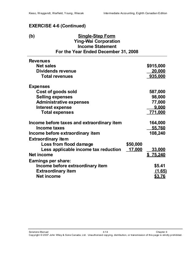 single step income statement