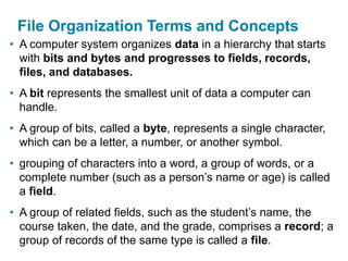 Character Field Record File Database Foundations of Business Intelligence: Databases and Information ...