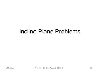 MFMcGraw PHY 1401- Ch 04b - Revised: 6/9/2010 53
Incline Plane Problems
 