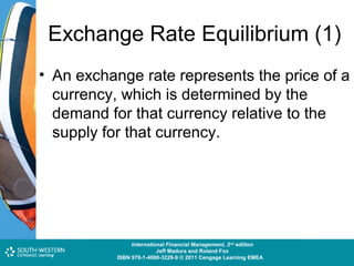 Exchange Rate Equilibrium (1)
• An exchange rate represents the price of a
currency, which is determined by the
demand for that currency relative to the
supply for that currency.

Cost and Management Accounting: An Introduction,nd edition
International Financial Management, 2 7th edition
Jeff Madura and Roland Fox
Colin Drury
ISBN 978-1-40803-213-9 © 2011 Cengage Learning EMEAEMEA
ISBN 978-1-4080-3229-9 © 2011 Cengage Learning

 