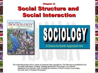 [object Object],[object Object],[object Object],[object Object],A Down-to-Earth Approach 9/e SOCIOLOGY SOCIOLOGY Chapter 4: Social Structure and  Social Interaction 