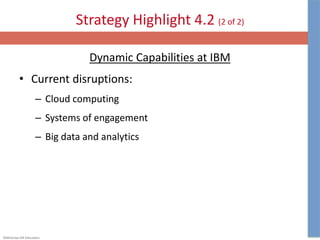 ©McGraw-Hill Education.
Strategy Highlight 4.2 (2 of 2)
Dynamic Capabilities at IBM
• Current disruptions:
– Cloud computing
– Systems of engagement
– Big data and analytics
 