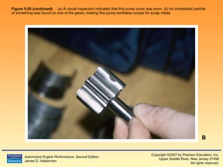 Figure 5-20 (continued)  (a) A visual inspection indicated that this pump cover was worn. (b) An embedded particle of something was found on one of the gears, making this pump worthless except for scrap metal. B 