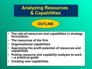 Analyzing Resources  & Capabilities ,[object Object],[object Object],[object Object],[object Object],[object Object],[object Object],OUTLINE 