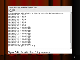 Conducting Ping Sweeps
● Ping sweeps
● Identify which IP addresses belong to active
hosts
● Ping a range of IP addresses
● Problems
● Computers that are shut down cannot respond
● Networks may be configured to block ICMP
Echo Requests
● Firewalls may filter out ICMP traffic
34
 