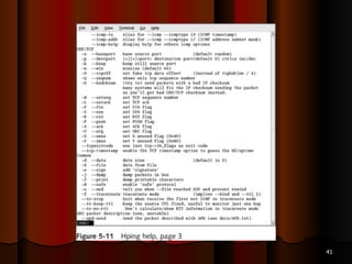 Hping
● Used to bypass filtering devices
● Allows users to fragment and manipulate IP
packets
● www.hping.org/download
● Powerful tool
● All security testers must be familiar with tool
● Supports many parameters (command
options)
● See links Ch 5m, Ch 5n
38
 