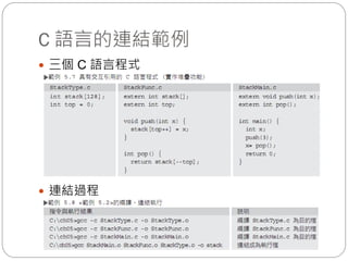 C 語言的連結範例
 三個 C 語言程式
 連結過程
 