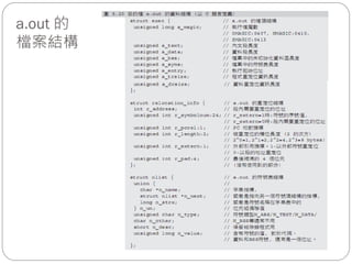 a.out 的
檔案結構
 