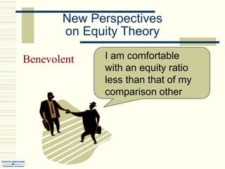 New Perspectives
on Equity Theory
Benevolent I am comfortable
with an equity ratio
less than that of my
comparison other
 