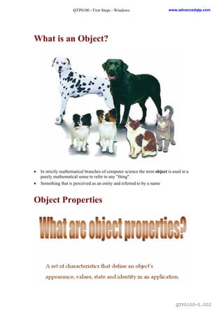 QTP0100 - First Steps - Windows                      www.advancedqtp.com




What is an Object?




   In strictly mathem...