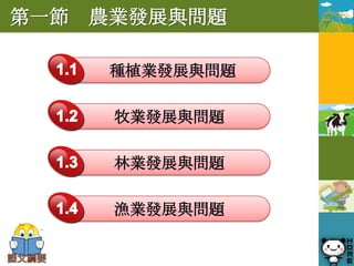 第一節   農業發展與問題

       種植業發展與問題

       牧業發展與問題

       林業發展與問題

       漁業發展與問題
 