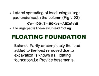 Lateral spreading of load using a large
pad underneath the column (Fig # 02)
σo = 1000 /5 = 200Kpa = ABCof soil
The larger...