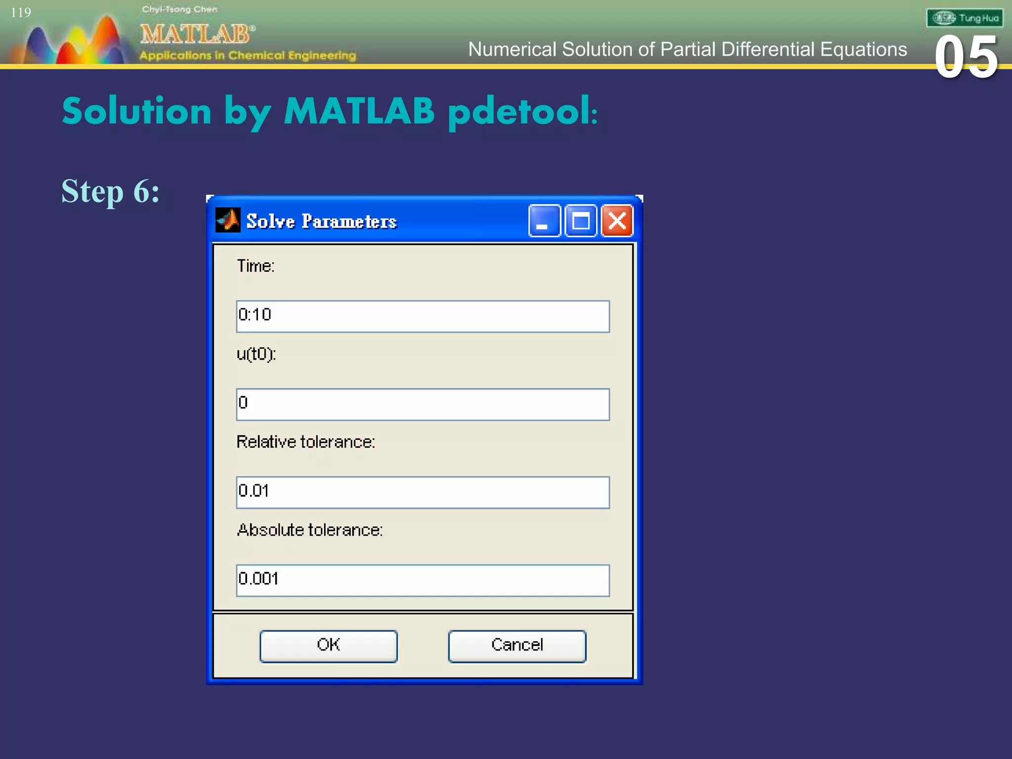 05Numerical Solution of Partial Differential Equations
Solution by MATLAB pdetool:
Step 6:
119
 