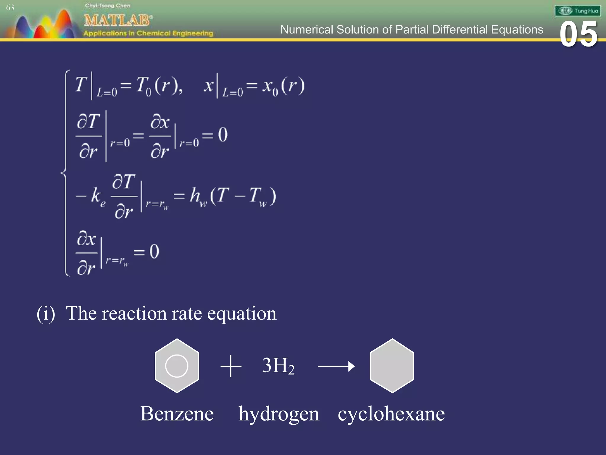 05Numerical Solution of Partial Differential Equations
(i) The reaction rate equation
63
3H2
Benzene hydrogen cyclohexane
 