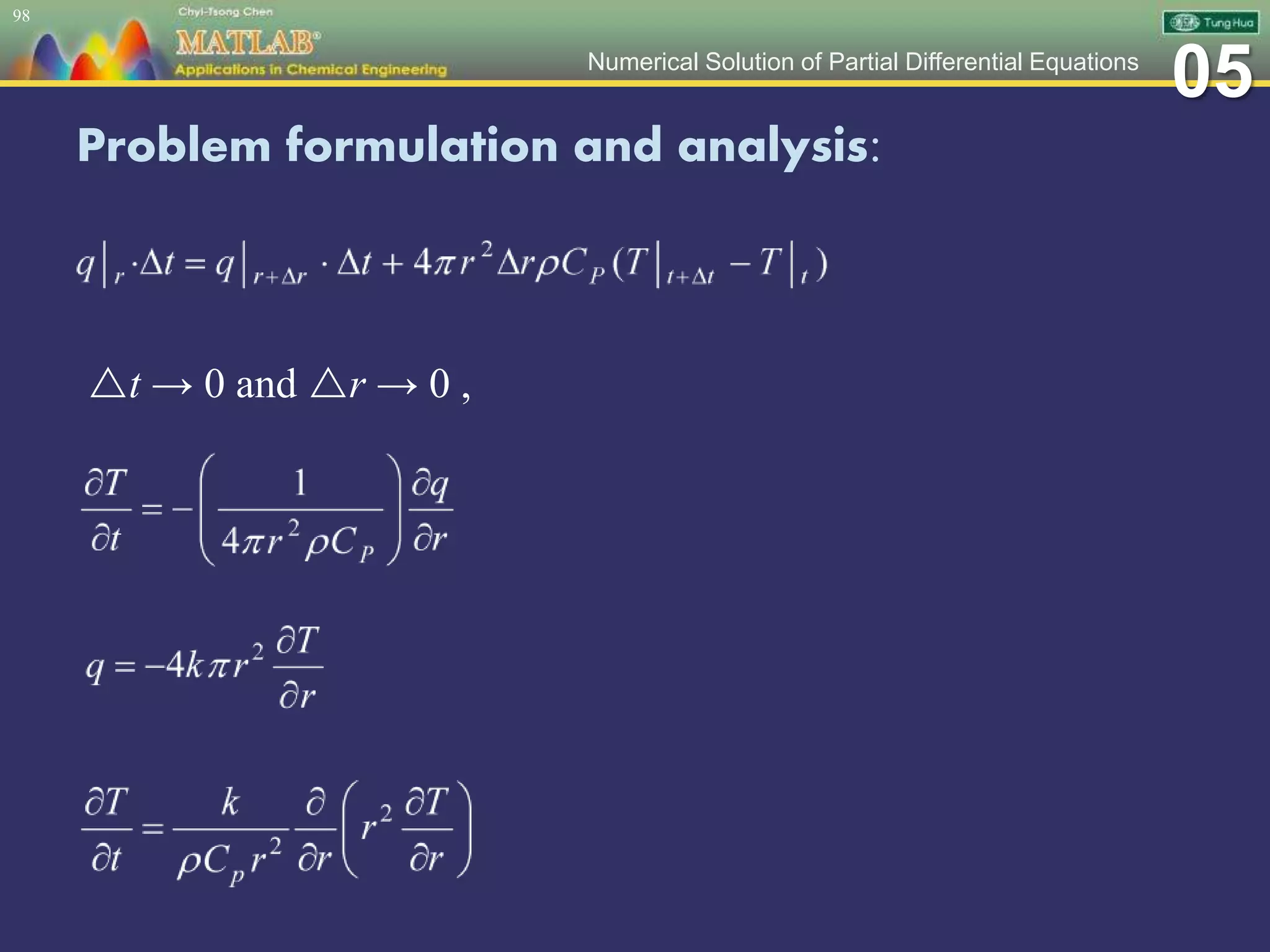 05Numerical Solution of Partial Differential Equations
Problem formulation and analysis:
98
t → 0 and r → 0 ,
 