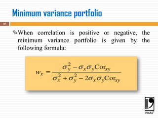 Minimum variance portfolio
27
When correlation is positive or negative, the
minimum variance portfolio is given by the
following formula:
 