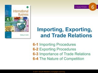 Importing, Exporting, and Trade Relations 6-1   Importing Procedures 6-2  Exporting Procedures 6-3  Importance of Trade Relations 6-4  The Nature of Competition CHAPTER 6 