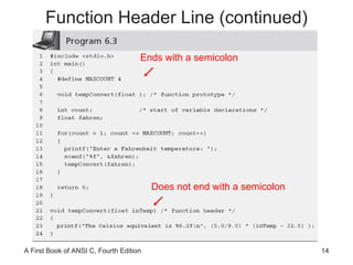 Ends with a semicolon Does not end with a semicolon Function Header Line (continued) 