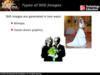 Types of Still Images Still images are generated in two ways: Bitmaps. Vector-drawn graphics. 