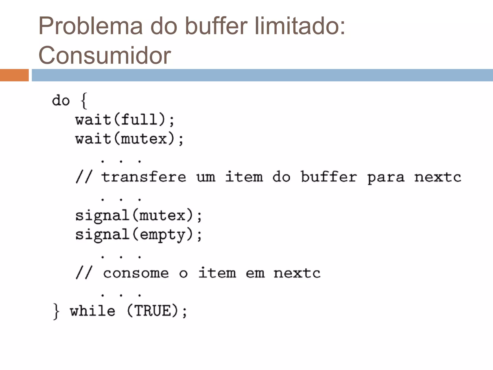 Problema do buffer limitado:
Consumidor
 
