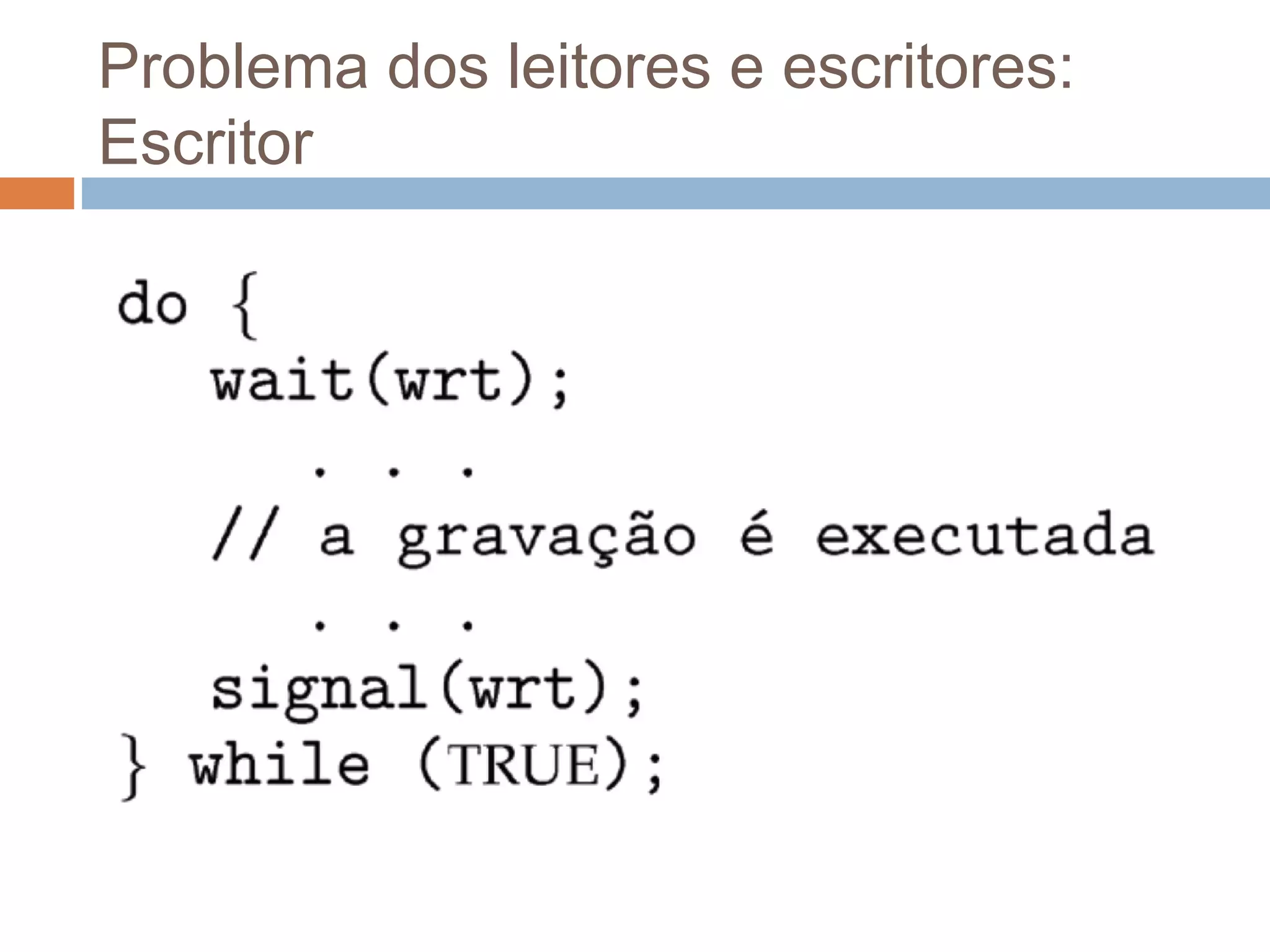 Problema dos leitores e escritores:
Escritor
 