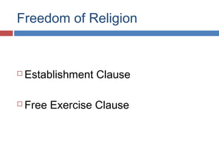 Freedom of Religion



Establishment Clause



Free Exercise Clause

 