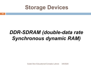 Storage Devices
DDR-SDRAM (double-data rate
Synchronous dynamic RAM)
3/9/2020Gulab Devi Educational Complex Lahore
15
 