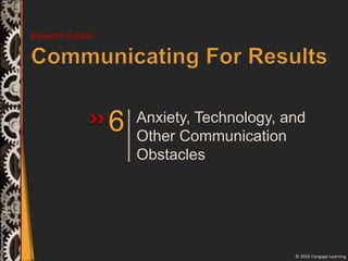 © 2016 Cengage Learning
Eleventh Edition
6 Anxiety, Technology, and
Other Communication
Obstacles
 