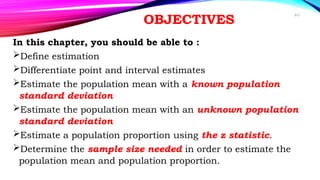 CH 06; ESTIMATION OF Sample and Population Mean | PPTX