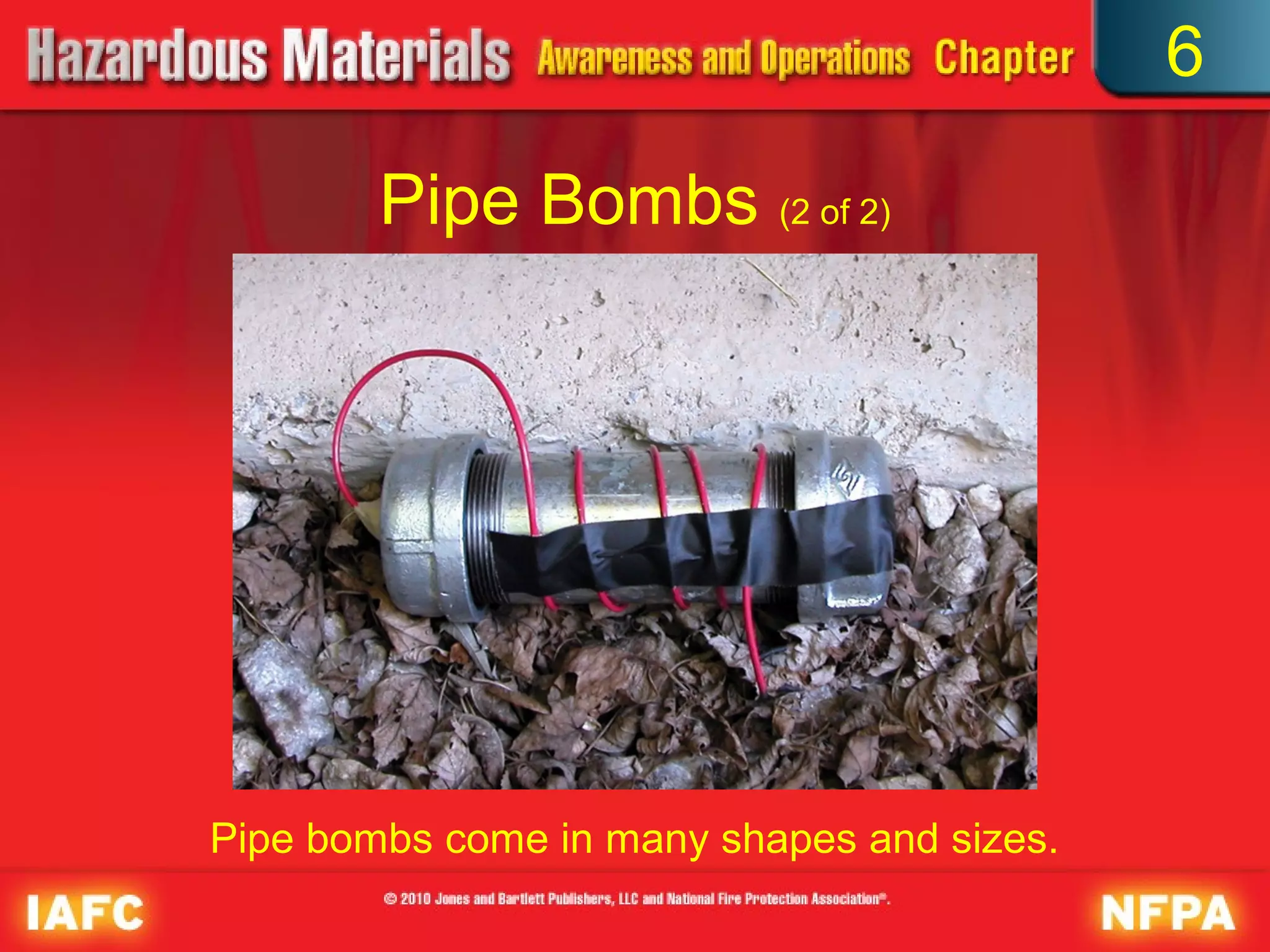 6

        Pipe Bombs (2 of 2)




Pipe bombs come in many shapes and sizes.
 