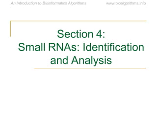 Section 4:
Small RNAs: Identification
and Analysis
 